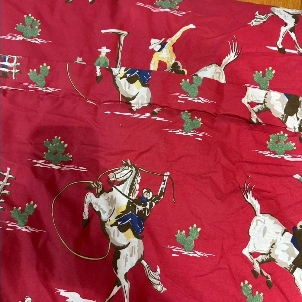 Vintage Red Cowboy Horses Rodeo Print comforter blanket Plaid Sided